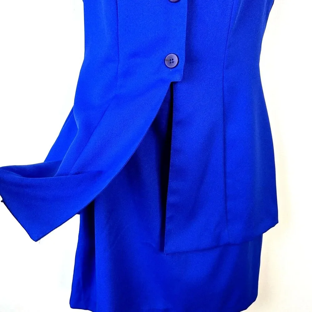 Vintage La Belle Fashion Inc USA Royal Blue 80s Peplum Dress Women's 11